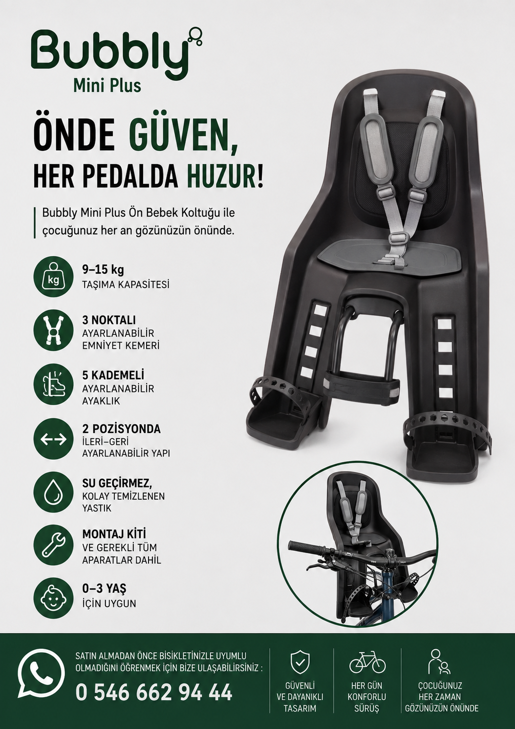Polisport Bubbly Mini Plus Bisiklet Ön Çocuk Koltuğu Std - Siyah