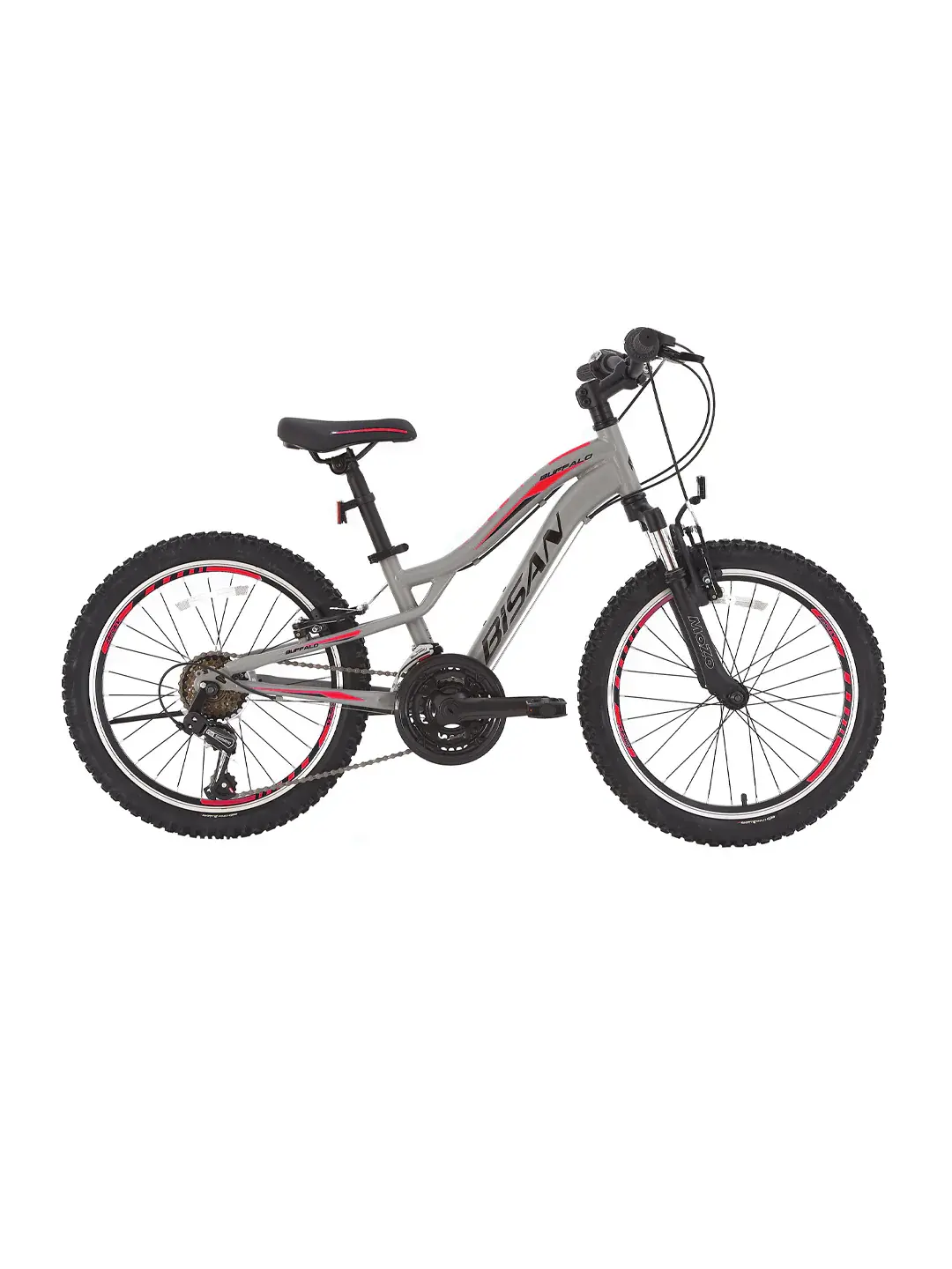 Bisan Buffalo Çocuk Dağ Bisikleti 3x7 Vites 24 JANT V Fren Gri Kırmızı