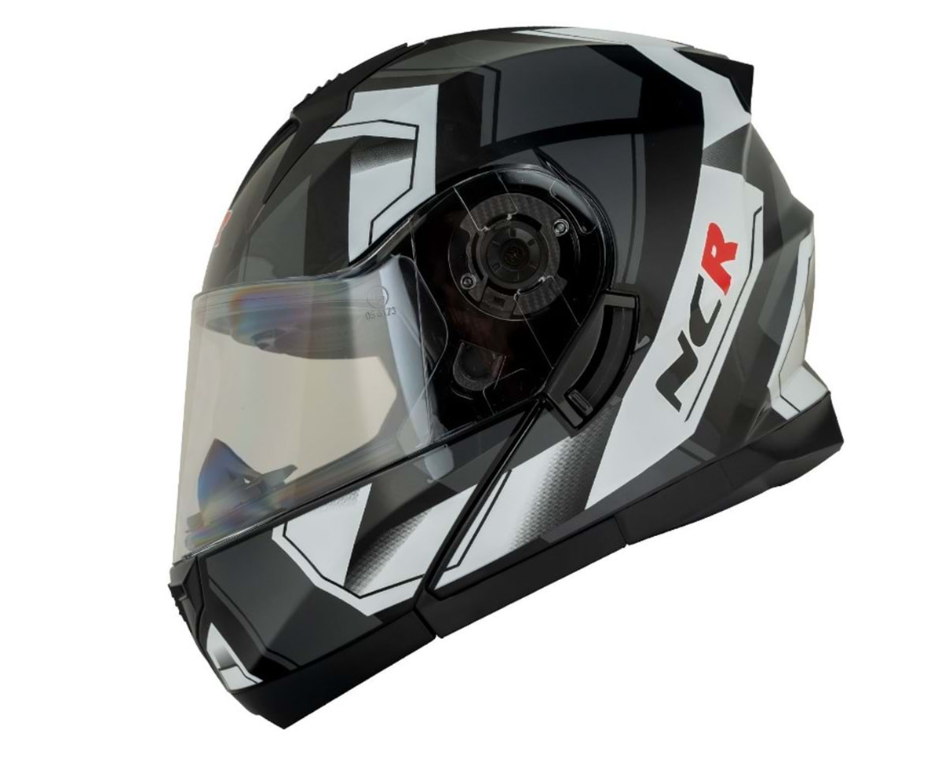 NCR Çene Açılır Motosiklet Kaskı - Stark Cool Çizgili Beyaz GRİ Siyah M Beden