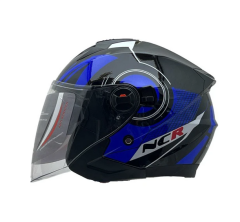 NCR Motosiklet Yarım Güneş Vizörlü Kask Mavi - Siyah S beden